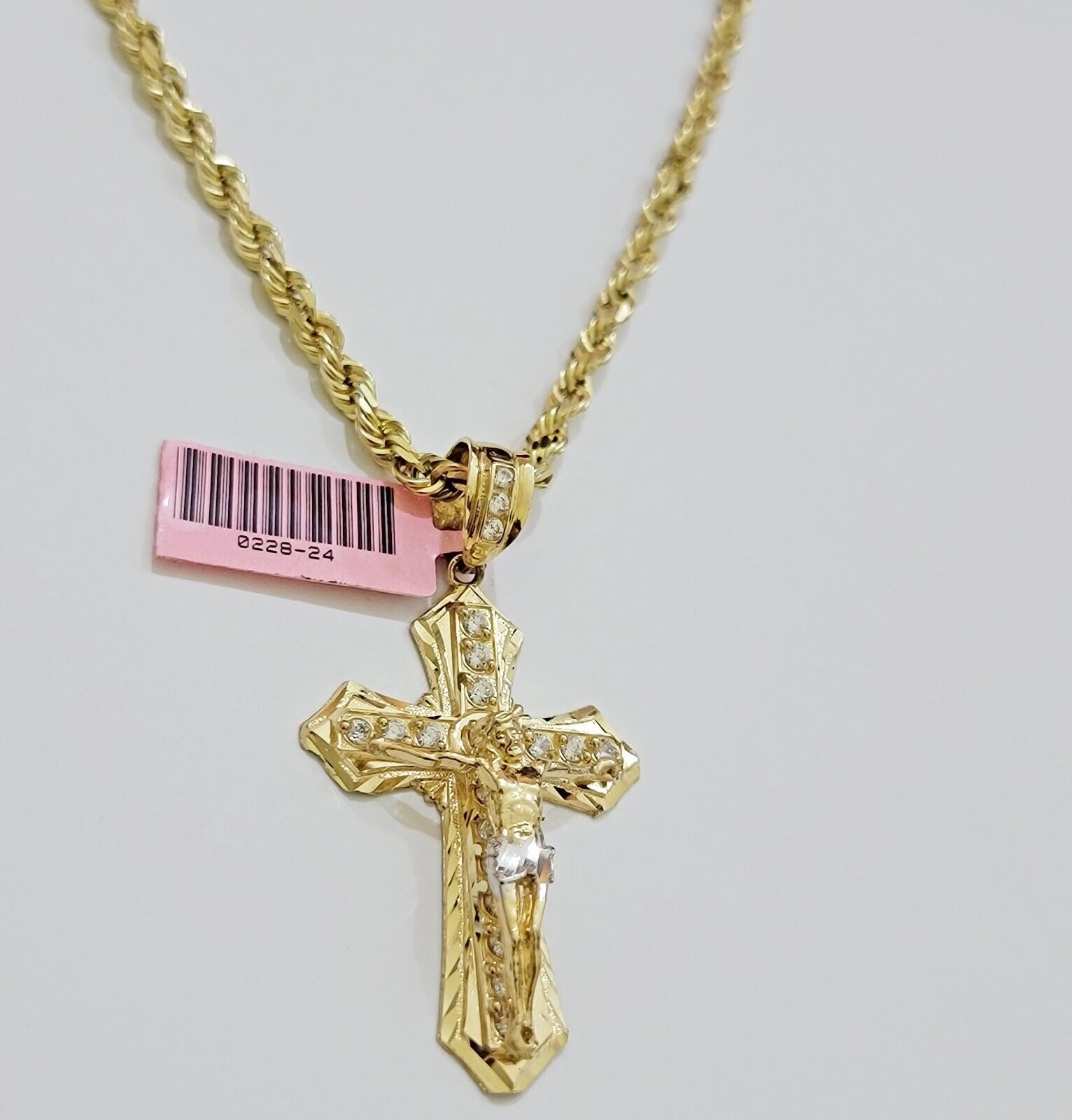 REAL 14k Gold Rope Necklace Cross Charm Pendant SET SOLID 4mm 28 Inch Chain Mens